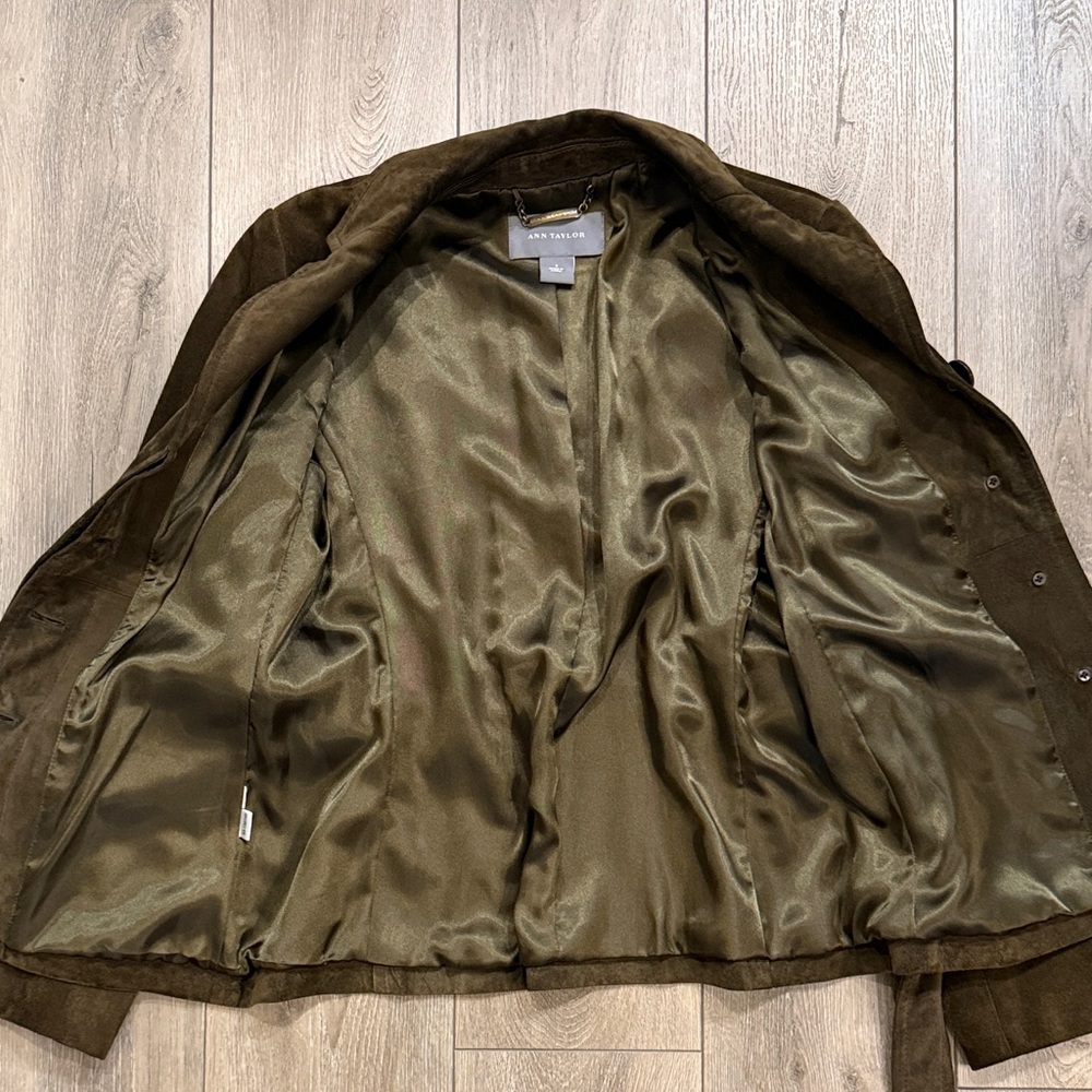 Ann Taylor Olive Green/Brown Suede Belted Blazer Jacket 2 NWOT - Picture 6 of 9